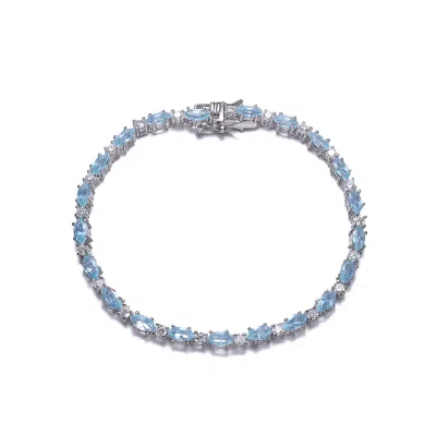 Genevive Jewelry Women's Blue / White Sterling Silver Light Blue Cubic Zirconia Oval Tennis Style Bracelet In Multi