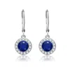 Genevive Jewelry Women's Blue / White White Gold Plated Sapphire Cubic Zirconia Halo Drop Dangle Earrings In Multi