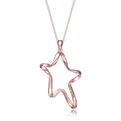 Genevive Jewelry Women's Classy Sterling Silver With Rose Gold Plating Star Halo Necklace