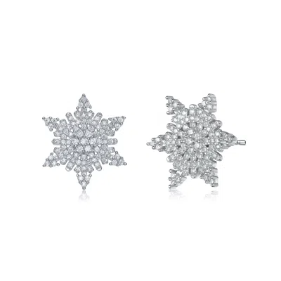 Genevive Jewelry Women's Cubic Zirconia White Gold Plated Sterling Silver Star Shape Stud Earring
