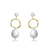 Genevive Jewelry Women's Elegant Sterling Silver With Gold Plating & Genuine Freshwater Pearl Hoop Earrings In Gold