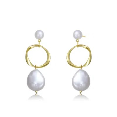 Genevive Jewelry Women's Elegant Sterling Silver With Gold Plating & Genuine Freshwater Pearl Hoop Earrings