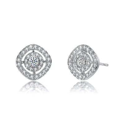 Genevive Jewelry Women's Elegant White Gold Plated With Clear Cubic Zirconia Square Stud Earrings