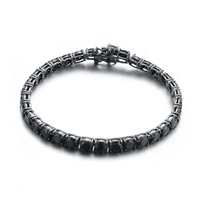 Genevive Jewelry Women's Genevive Sterling Silver Black Plated With Black Cubic Zirconia Tennis Bracelet