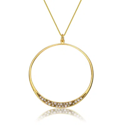 Genevive Jewelry Women's Genevive Sterling Silver Gold Plated With Cubic Zirconia Round Hollow Pendant Necklace