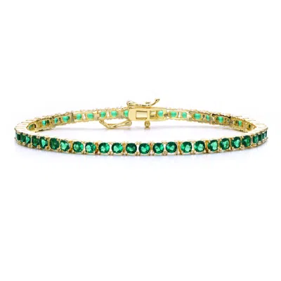 Genevive Jewelry Women's Genevive Sterling Silver Gold Plated With Emerald Green Cubic Zirconia Tennis Bracelet - Gre