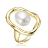 Genevive Jewelry Women's Genevive Sterling Silver Gold Plated With Genuine Freshwater Pearl Outline Framed Ring In Gold