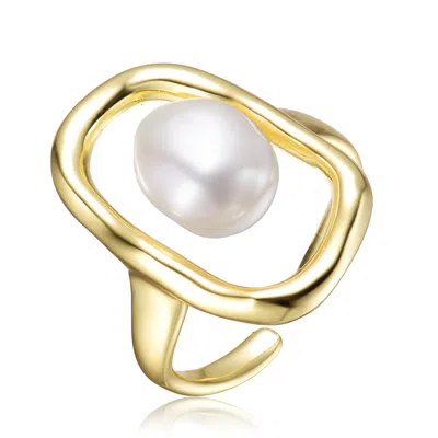 Genevive Jewelry Women's Genevive Sterling Silver Gold Plated With Genuine Freshwater Pearl Outline Framed Ring