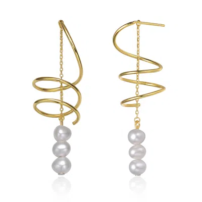 Genevive Jewelry Women's Genevive Sterling Silver Gold Plated With Genuine Freshwater Pearl Swirling Drop Earrings
