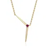 Genevive Jewelry Women's Genevive Sterling Silver Gold Plated With Ruby Red Cubic Zirconia Solar Chevron Necklace In Red