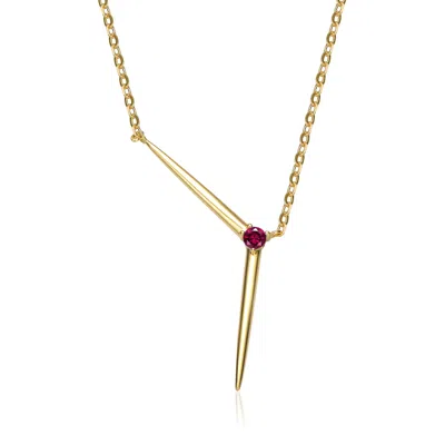 Genevive Jewelry Women's Genevive Sterling Silver Gold Plated With Ruby Red Cubic Zirconia Solar Chevron Necklace