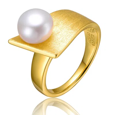 Genevive Jewelry Women's Genevive Sterling Silver Gold Plated With White Genuine Freshwater Pearl Linear Ring