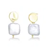 Genevive Jewelry Women's Genevive Sterling Silver Gold Plating With Genuine Freshwater Pearl Dangling Earrings In Gold