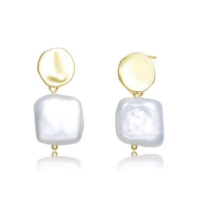 Genevive Jewelry Women's Genevive Sterling Silver Gold Plating With Genuine Freshwater Pearl Dangling Earrings