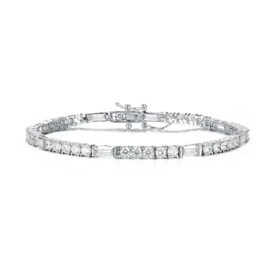 Genevive Jewelry Women's Genevive Sterling Silver White Gold Plated With Clear Cubic Zirconia Patterned Tennis Bracel