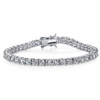 Genevive Jewelry Women's Genevive Sterling Silver White Gold Plated With Clear Cubic Zirconia Stylish Tennis Bracelet