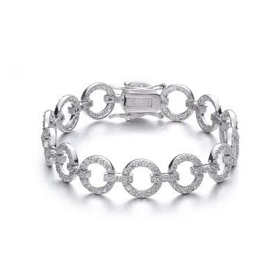 Genevive Jewelry Women's Genevive Sterling Silver White Gold Plated With Cubic Zirconia Circle Link Bracelet