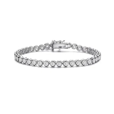Genevive Jewelry Women's Genevive Sterling Silver White Gold Plated With Cubic Zirconia Milgrain Bezel Tennis Bracele In Metallic