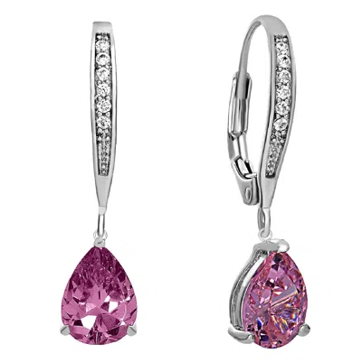 Genevive Jewelry Women's Genevive Sterling Silver White Gold Plating With Pear-shaped Cubic Zirconia Dangle Earrings 