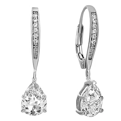 Genevive Jewelry Women's Genevive Sterling Silver White Gold Plating With Pear-shaped Cubic Zirconia Dangle Earrings 