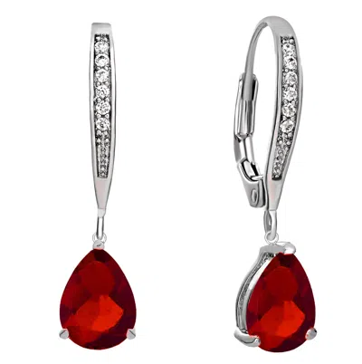 Genevive Jewelry Women's Genevive Sterling Silver White Gold Plating With Pear-shaped Cubic Zirconia Dangle Earrings  In Multi