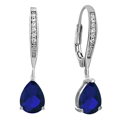 Genevive Jewelry Women's Genevive Sterling Silver White Gold Plating With Pear-shaped Cubic Zirconia Dangle Earrings  In Multi