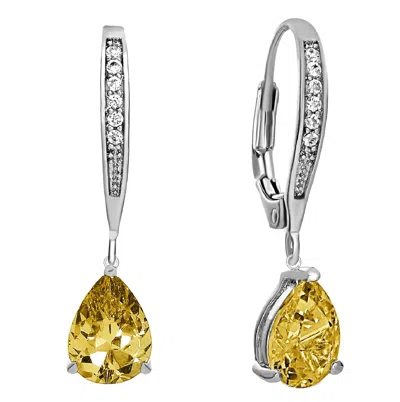 Genevive Jewelry Women's Genevive Sterling Silver White Gold Plating With Pear-shaped Cubic Zirconia Dangle Earrings  In Multi