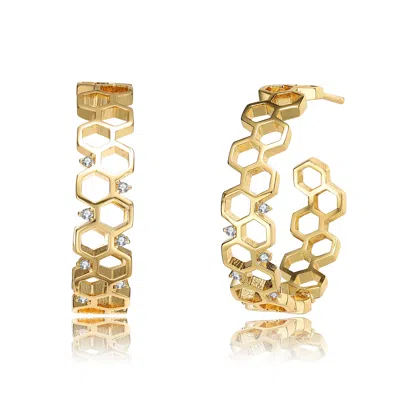 Genevive Jewelry Women's Gold Plated Clear Round Cubic Zirconia Open Hoop Earrings - Gold