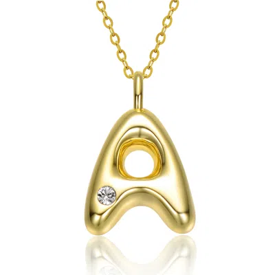 Genevive Jewelry Women's Gold Plated White Swarovski Initial Pendant Bubble Letter Necklace