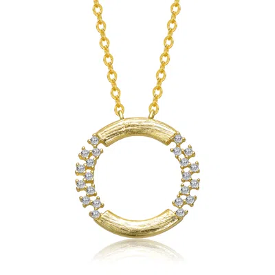 Genevive Jewelry Women's Gold Plated With Clear Cubic Zirconia Round Pendant Necklace