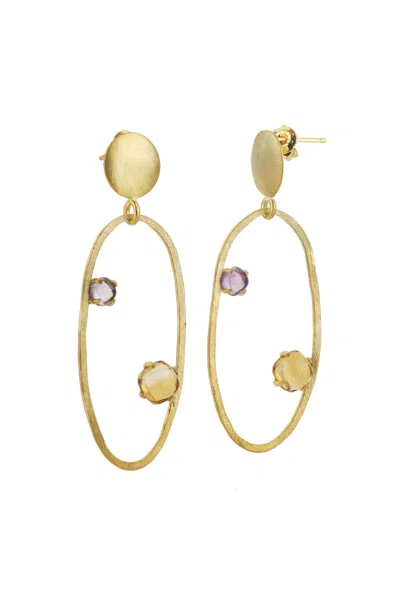 Genevive Jewelry Women's Gold / Purple Gold Overlay Cubic Zirconia Accent Open Circle Earrings In Multi