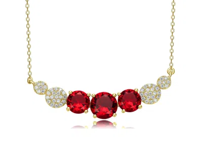 Genevive Jewelry Women's Gold / Red Gorgeous Sterling Silver Gold Plated With Red Cubic Zirconia Bar Necklace In Multi