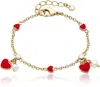 Genevive Jewelry Women's Gold / Red Rachel Glauber Yellow Gold Plated With Red Enamel Heart & Pearl Dangle Charm Brac In Multi