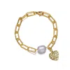 Genevive Jewelry Women's Gold / White Brigitte Coeur Golden Chain Pearl Bracelet In Multi