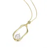 Genevive Jewelry Women's Gold / White Brigitte Fluid Boho Golden Pearl Necklace In Multi