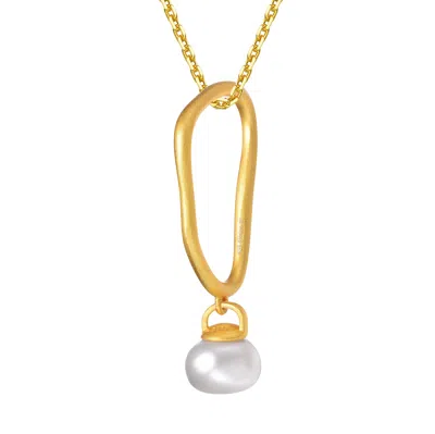 Genevive Jewelry Women's Gold / White Brigitte Fluid Boho Golden Pendant Pearl Necklace In Multi