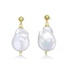 Genevive Jewelry Women's Gold / White Classic Sterling Silver Gold Plated Freshwater Pearl Dangling Earrings In Multi