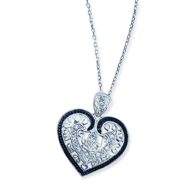 Genevive Jewelry Women's Gold / White Cubic Zirconia Sterling Silver Rhodium Plated Gold Outlined Antique Lace Heart  In Multi