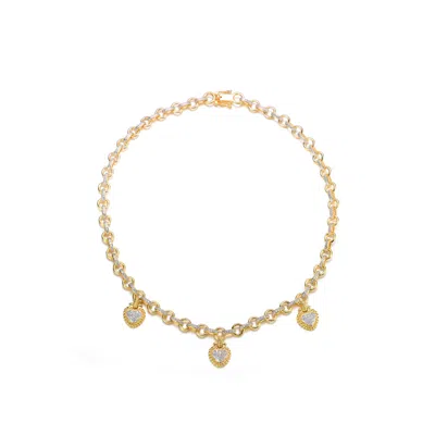 Genevive Jewelry Women's Gold / White Gold Overlay Clear Cubic Zirconia Three Stone Necklace In Multi