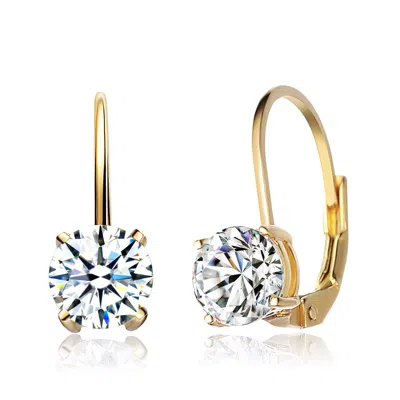 Genevive Jewelry Women's Gold / White Gold Plated Sterling Silver Cubic Zirconia Classic Leverback Earrings In Multi