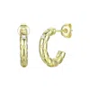 Genevive Jewelry Women's Gold / White Gold Plated With Clear Cubic Zirconia Engraved Structure Hoop Earrings In Multi