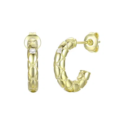 Genevive Jewelry Women's Gold / White Gold Plated With Clear Cubic Zirconia Engraved Structure Hoop Earrings In Multi