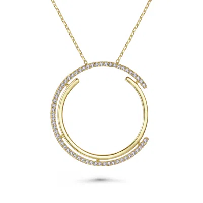 Genevive Jewelry Women's Gold / White Gold Plated With Cubic Zirconia Concentric Eternity Pendant Necklace In Sterlin In Multi