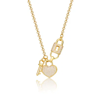 Genevive Jewelry Women's Gold / White Juliette Golden Heart Charms Necklace In Gray