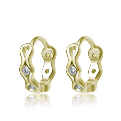 Genevive Jewelry Women's Gold / White Lovely Sterling Silver Gold Plated Cubic Zirconia Small Round Hoop Earrings