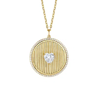 Genevive Jewelry Women's Gold / White Rachel Glauber Gold Plated With Cubic Zirconia Heart Medallion Pendant Necklace In Multi