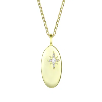 Genevive Jewelry Women's Gold / White Rachel Glauber Stunning Gold Plated Cubic Zirconia Oval Bar Charm Pendant Neckl In Multi