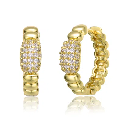 Genevive Jewelry Women's Gold / White Rachel Glauber Yellow Gold Plated With Cubic Zirconia Scalloped Hoop Earrings In Multi