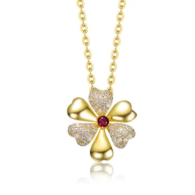 Genevive Jewelry Women's Gold / White / Red Rachel Glauber Gold Plated Pave Flower Pendant Necklace In Multi
