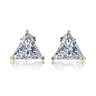 Genevive Jewelry Women's Gold / White Sterling Silver Cubic Zirconia Triangle Stud Earrings In Multi